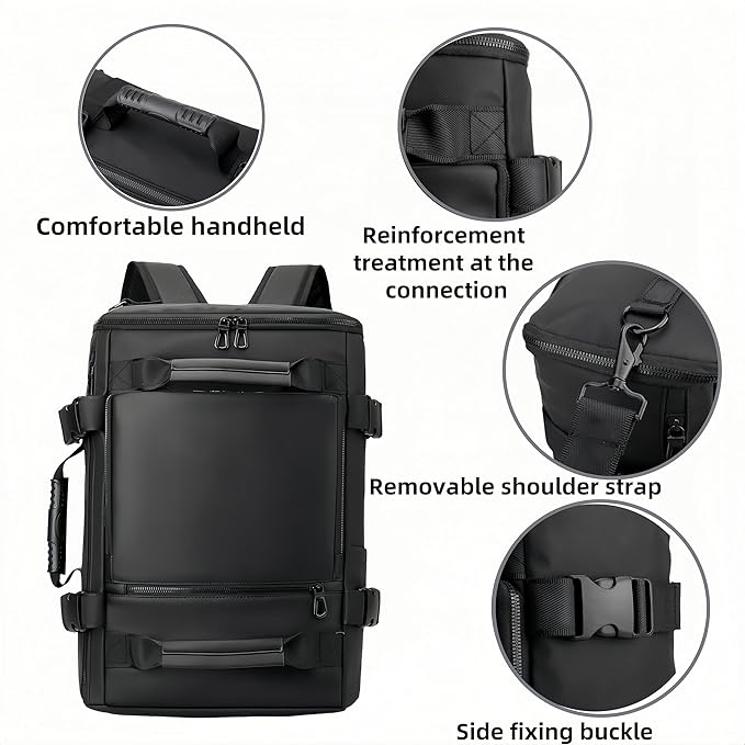 Carry On Backpack Travel Backpack for Men & Women, Durable Convertible Duffle Bag Fit for 16 Inch Laptop for Fitness, Travel (Black)