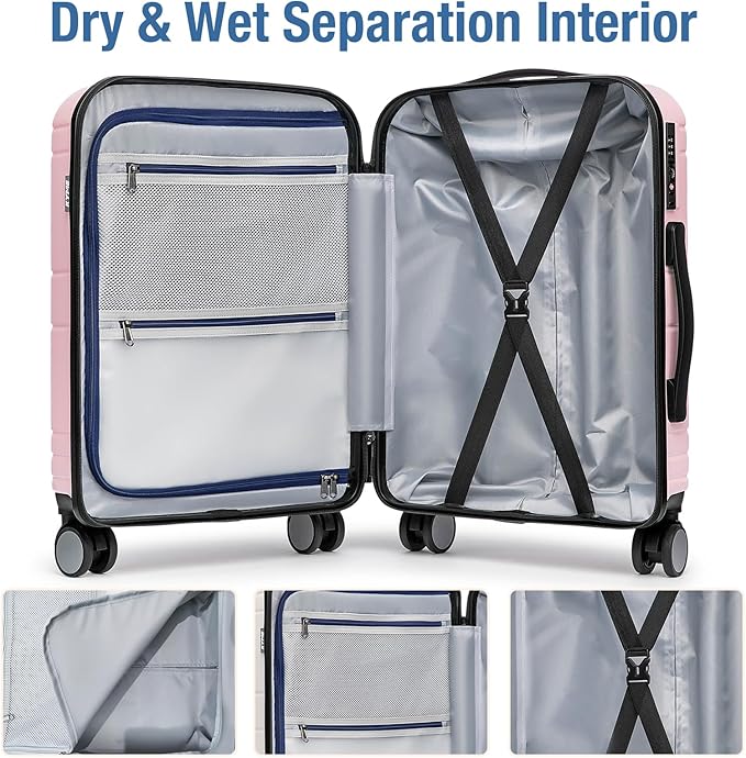 KYME Carry On Luggage 22x14x9 Airline Approved with TSA Lock Hard Shell Carry On Suitcase Lightweight Suitcases with Wheels Small Luggage for Men Women,Carry-On 20 Inch,Pink