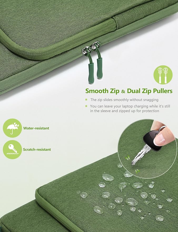 HYZUO 14-15 Inch Laptop Bag Sleeve for MacBook Air 15 M4 M3 M2, MacBook Pro 15, XPS 14/15 Plus, 15" Surface Laptop, Notebook Case for 14" Dell HP Lenovo ThinkPad Asus Acer Huawei, Grass Green