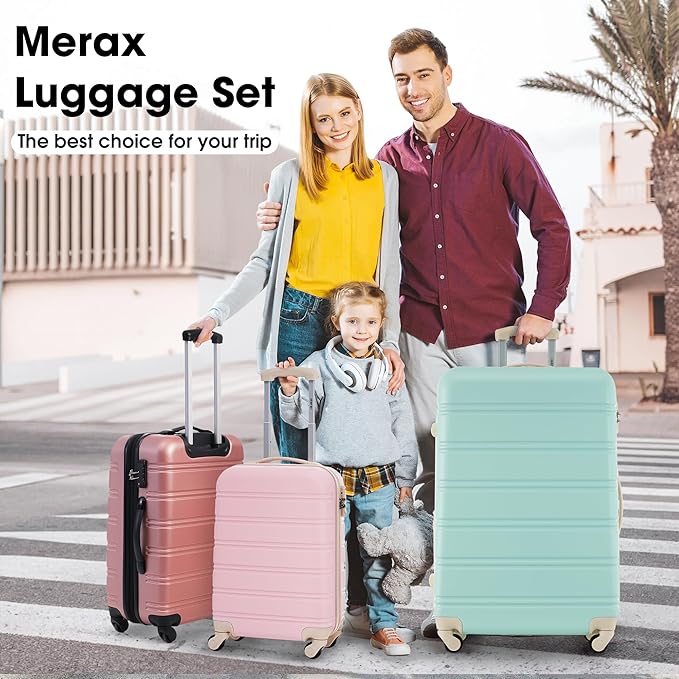 Merax Luggage Sets of 3 Piece Carry on Suitcase Airline Approved,Hard Case Expandable Spinner Wheels(White Pink)