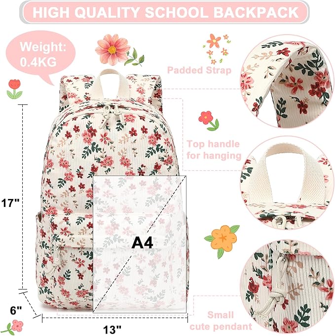 School Backpack for Teens Large Corduroy Bookbag Lightweight 15.6 inch Laptop Bag for Girls Women Casual High School College