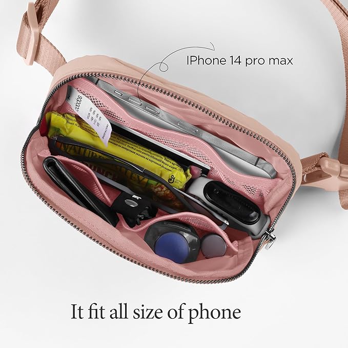 ODODOS Unisex Mini Belt Bag with Adjustable Strap Small Fanny Pack for Workout Running Traveling Hiking, Adobe Rose