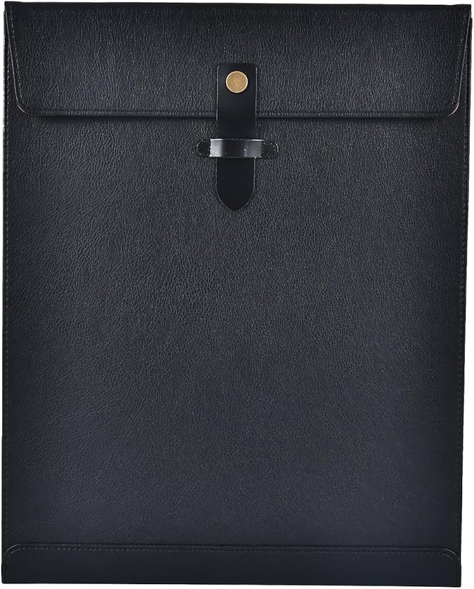 Black PU Leather File Folder, Snap Closure File Organizer, Important Document Folder, Document Organizer, Laptop Sleeve Notebook Case, Leather Folder A4 Envelopes Filing Folder