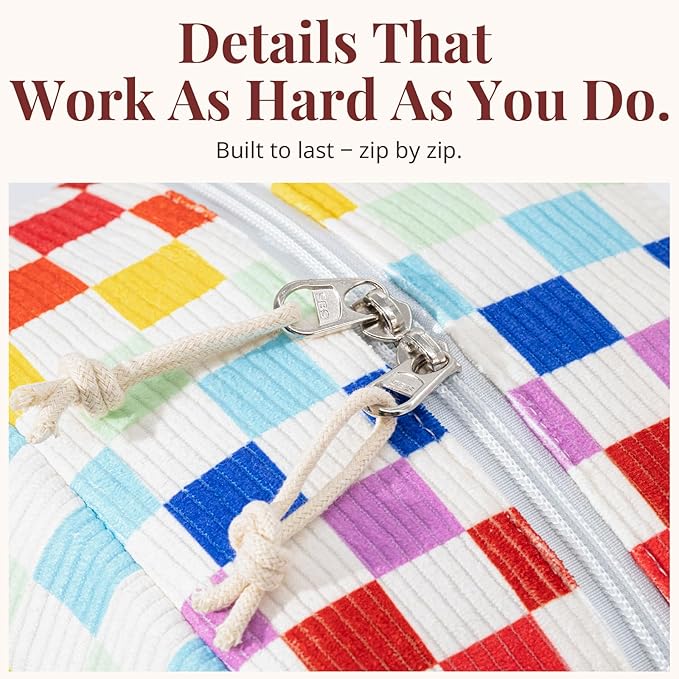 Insulated Lunch Bag for Women Men, Stylish Corduroy Tote Bag with Aluminum Lining, Large Capacity Reusable Cooler for Work, Travel, or Beach, Rainbow Plaid Lunch Box