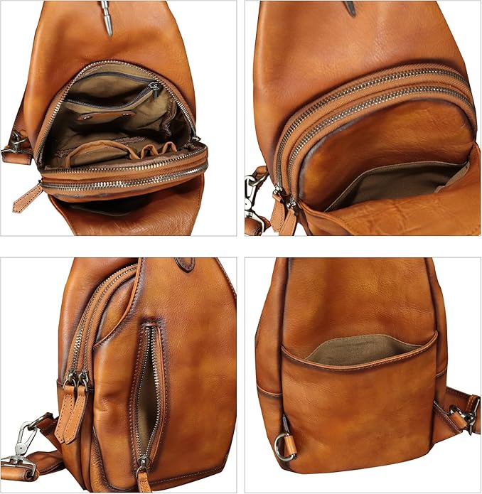 Genuine Leather Sling Bag for Women and Men Vintage Handmade Leather Sling Backpack Fashion Crossbody Bag Chest Purse