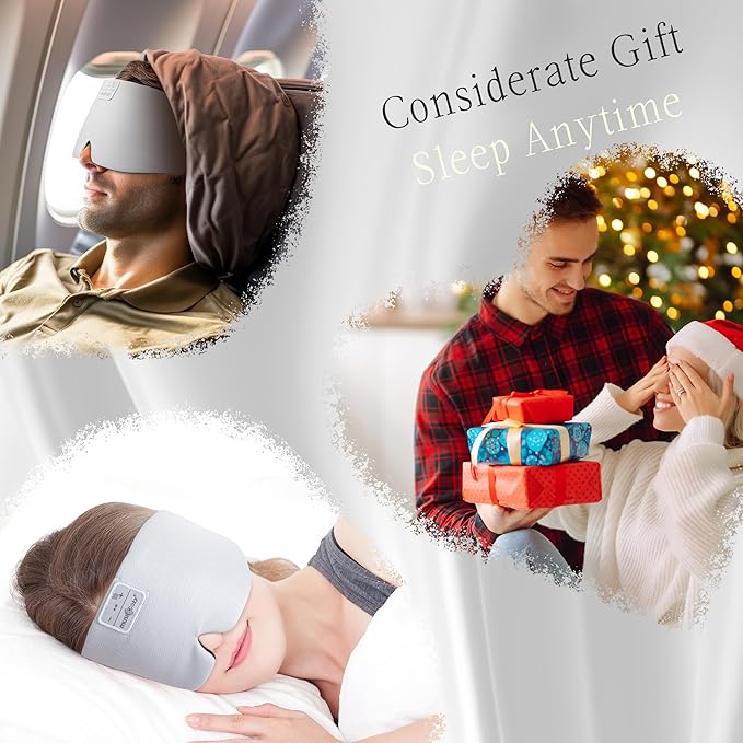 MUSICOZY Ice Silk Sleep Headphones with Bluetooth Mask, Eye Mask for Sleeping in Total Darkness, 5.4 Bluetooth Sleep Mask Sleep Headphones, Soft, Gifts for Men Women (Black)