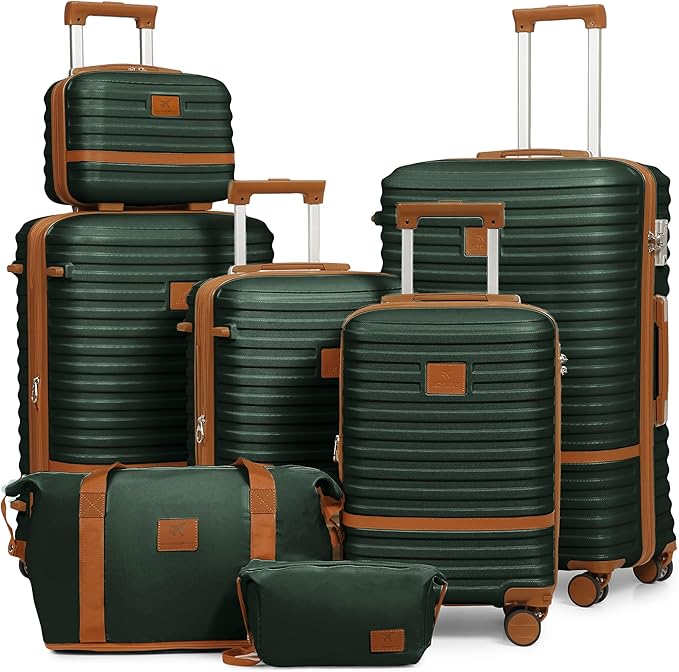 Joyway Luggage Set 7 Piece Suitcase Sets with Spinner Wheel,Hardside Expandable Travel Laggage with TSA Lock(18/20/24/28 Green)