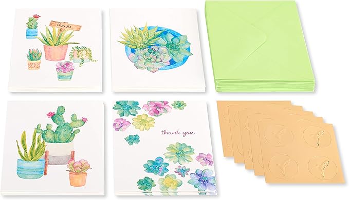 Papyrus Thank You Cards with Envelopes, Succulent (20-Count)