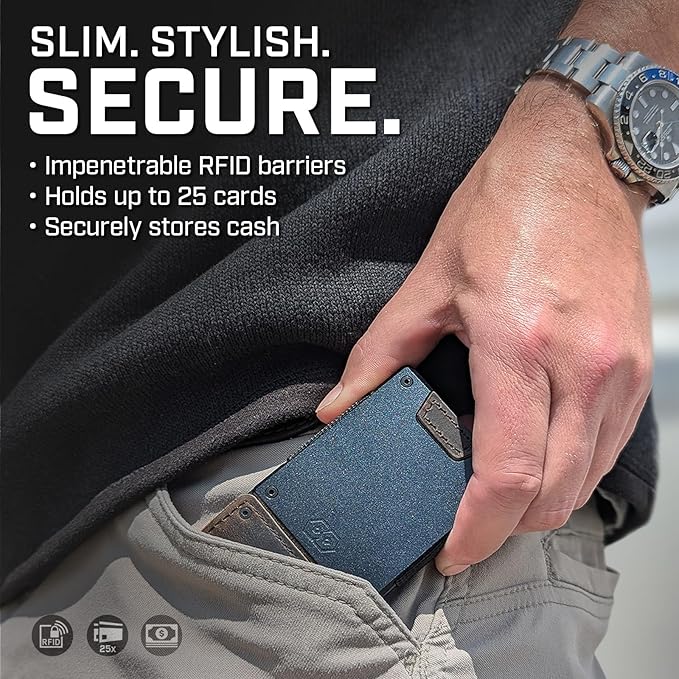 PROOF Wallet | Slim Minimalist Wallets for Men | Leather & Metal | RFID Wallet | Front/Back Pocket | Gift Box | Veteran Owned