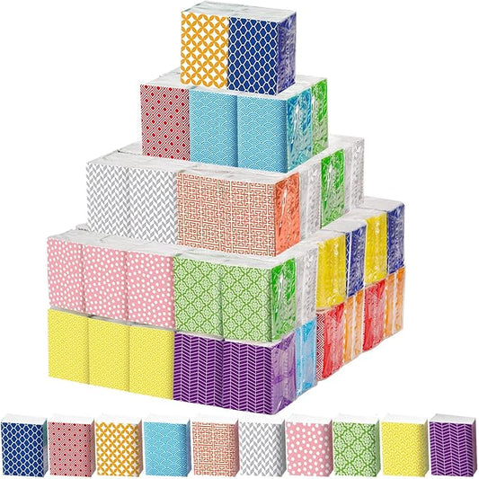 Thenshop 200 Packs Travel Tissues Bulk Geometric Designed Pocket Size Tissues, 3 Ply Paper Facial 2000 Count for Travelling Walking Weddings Graduation