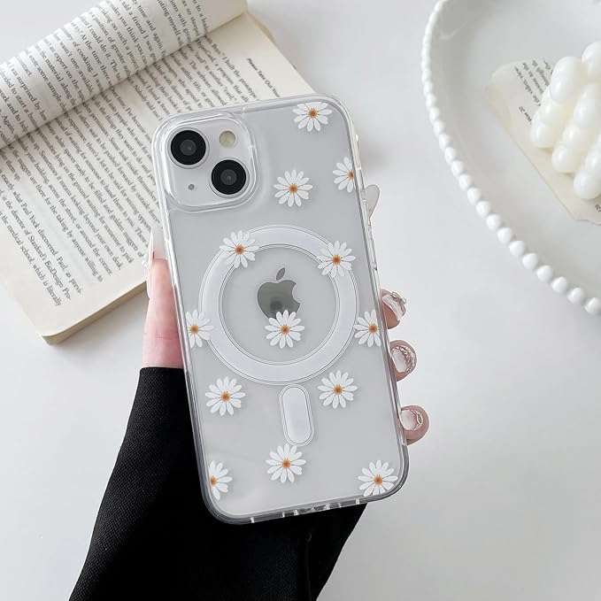 ZTOFERA for iPhone 13/14 Magnetic Case Compatible with Magsafe,Aesthetic Floral Pattern Design Cute for Girl Women,Anti-Drop Protective Hard Phone Cover for iPhone 13/14-Daisy