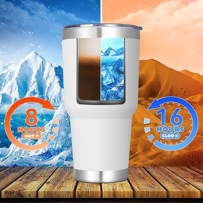 DOMICARE 30oz Tumbler Bulk with Lid and Straw, Double Wall Travel Coffee Mug, Insulated Vacuum Stainless Steel Tumblers, Powder Coated Tumbler Cup (White, 8)