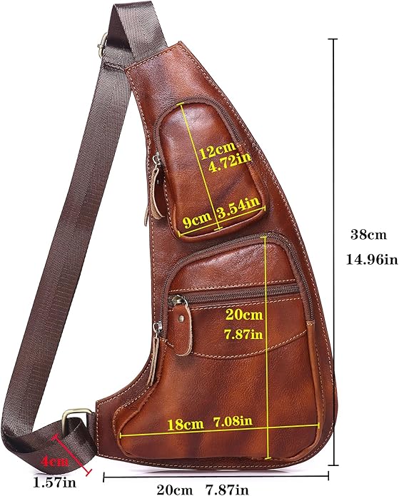 Genuine Leather Sling Bag for Men Women Backpack Chest Shoulder Satchel Crossbody Bags Casual Outdoor Daypack
