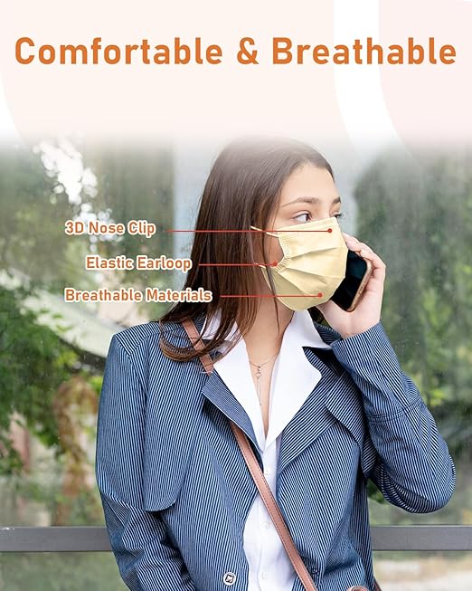 Face Masks Disposable 100 Pack, 4 Ply ASTM Level 3 Medical Grade, Breathable for Adult Outdoor Protection, Individually Wrapped for Home, School & Office, Sand and Sea