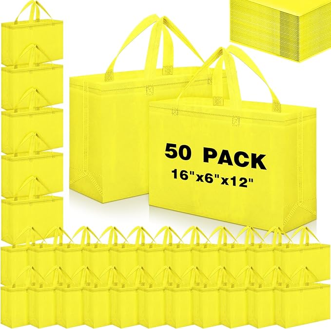 Windyun Reusable Grocery Bags Large Non Woven Shopping Bags with Handles Foldable Portable Tote Bulk, 16x6x12 Inch