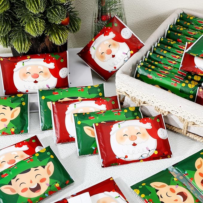 50 Pack Christmas Santa Claus Pocket Tissues Individual Packs Bulk 3 Ply Xmas Elf Wallet Travel Facial Tissues for Christmas Party Supplies