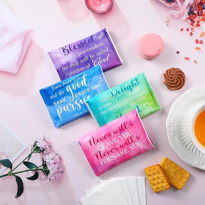 PerKoop 100 Pack Pocket Tissues Travel Slim Packs Small Facial Tissues Wallet Size Toilet Paper for Travel Guest Wedding Supplies, 4 Styles(Inspirational Watercolor)