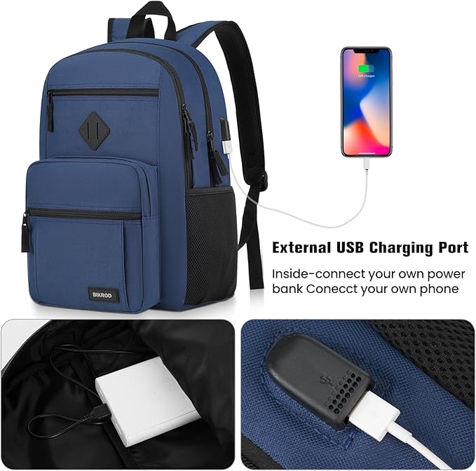 BIKROD Backpack for Boys Men, School Backpack for Teens Girls, Lightweight Casual High School Bookbag, Daily-use Travel Laptop Backpack with USB Charging Port Fits 15.6 Inch Notebook
