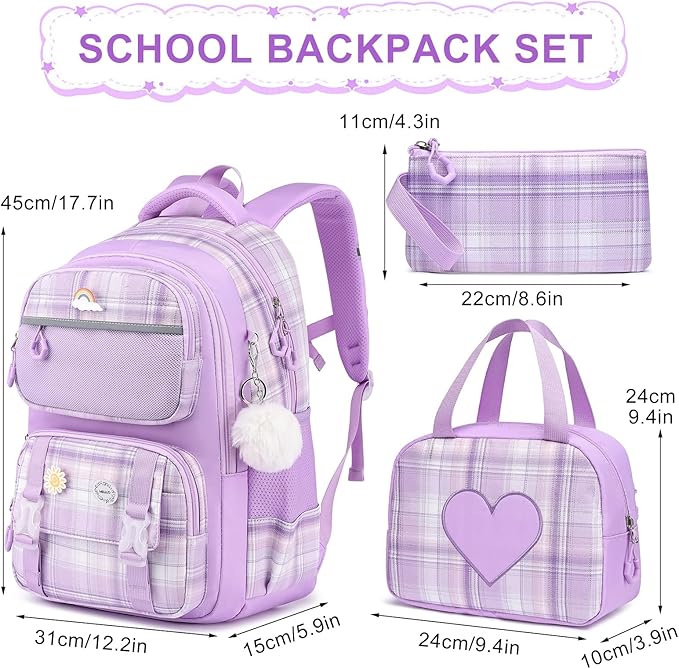 MOMUVO Backpack for Girls, Kids Backpack with Lunch Box, Bookbag for Girls Kindergarten Elementary Preschool Middle