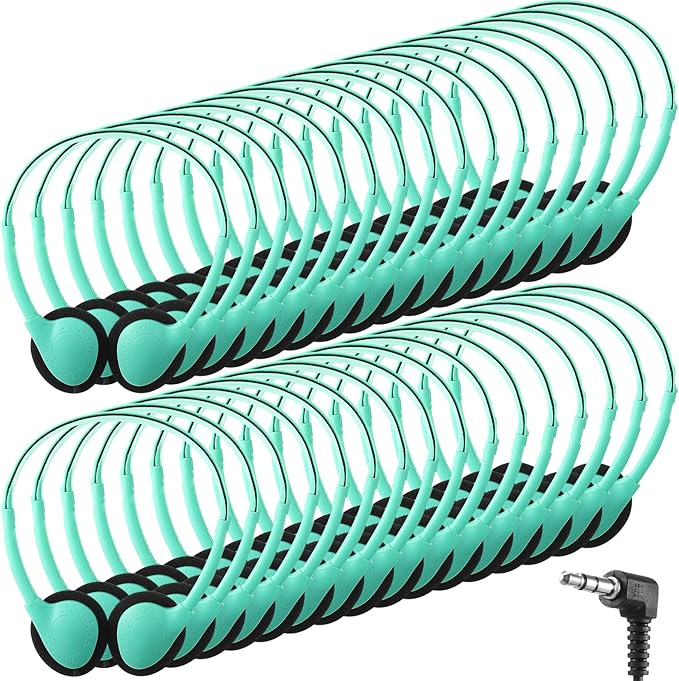 Konohan 30 Pack Kids Headphones Bulk for School Classroom Student Wired Headphones Adjustable with 3.5 mm Jack for Kids Adults(Emerald Green)