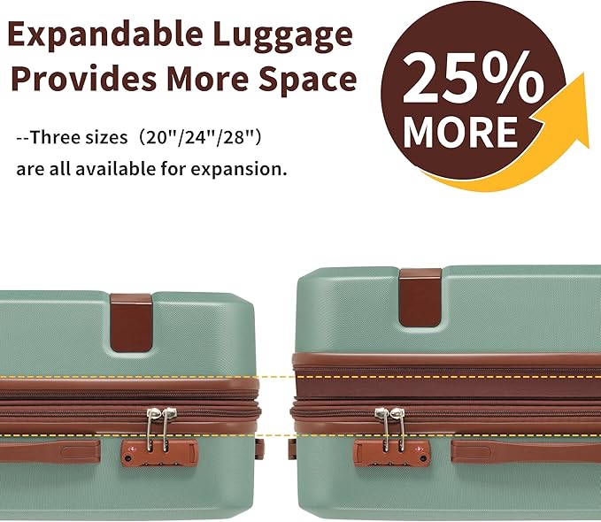 Merax Luggage Sets with Compression Packing Cubes, Hardside Expandable 4 Piece Suitcase Set with Spinner Wheels, Durable Lightweight Luggage with TSA Lock-16+20+24+28,Light Green