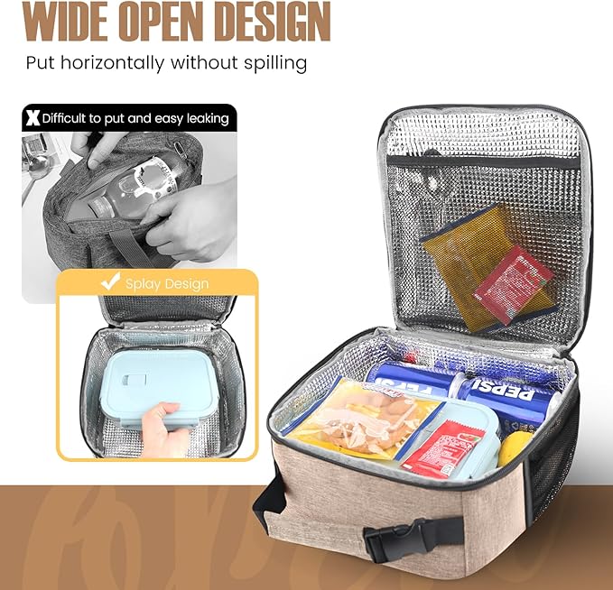 Lunch Bag for Men/Women, Reusable Lunchbox for Adult, Small Insulated Lunch box, Lunch Tote Bag for Office, Work, Picnic - Khaki