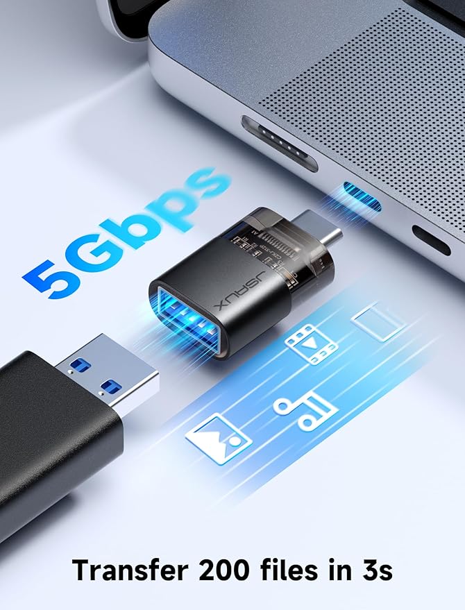 JSAUX USB C to USB Adapter [3 Pack], Type C Male to Female 3.0, Compatible With MacBook Pro/Air, iPhone 15, Samsung Galaxy S24/S23/S22/S21, All USB C Devices-Black