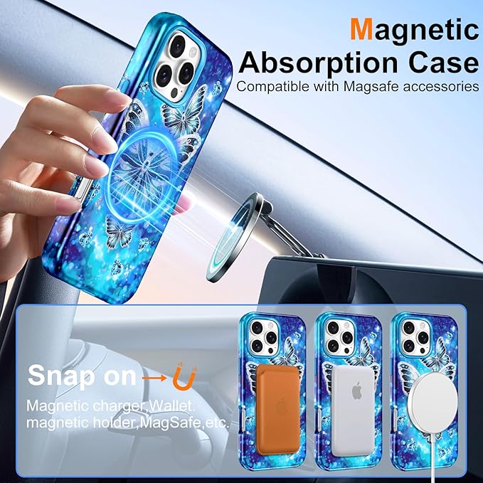 Btscase for iPhone 16 Pro Max Case [Compatible with Magsafe] [Military-Grade Drop Protection] Slim Anti-Scratch Smooth Touch TPU Bumper Shockproof Magnetic Phone Case for Women Girls Men, Cyan