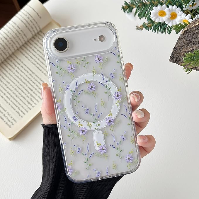 ZTOFERA for iPhone Air Magnetic Case Compatible with Magsafe,Aesthetic Floral Pattern Design Cute for Girl Women,Anti-Drop Protective Hard Phone Cover for iPhone Air-Purple Flower