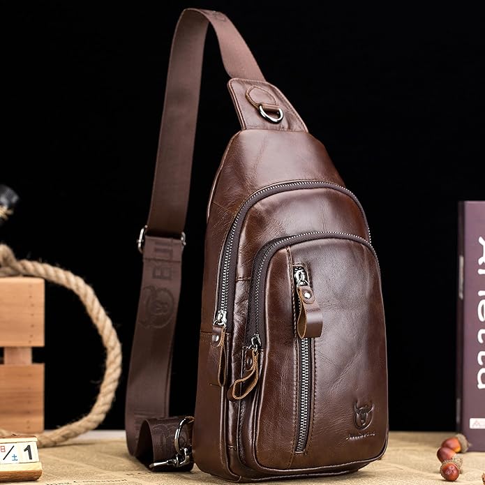 LUKZIJAES Genuine Leather Sling Bag for Men