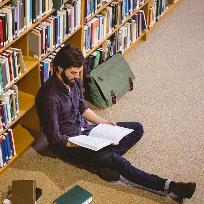 Canvas Messenger Bag for Men Women,Travel Satchel Shoulder bag 15.6 Inch Laptop Bag briefcase Business