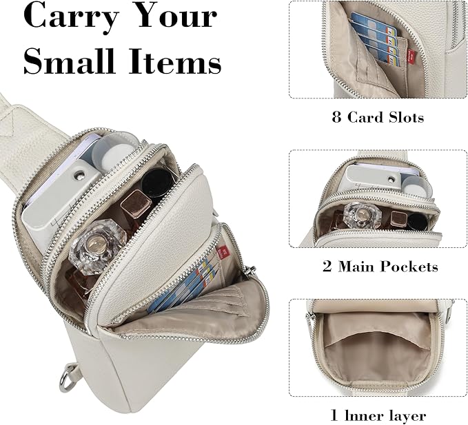 INICAT RFID Blocking Sling Bag Leather Crossbody Bags for Women Fanny Pack Cross Body for Woman Chest Bag for Travel 1.9L