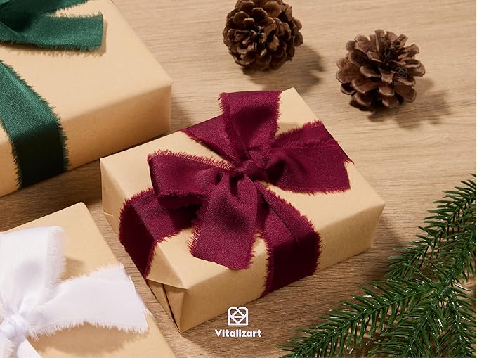 Vitalizart Silk Satin Ribbon 1 inch x 15 Yard Christmas Handmade Frayed Ribbons for Gift Wrapping Baby Shower Wedding Bridal Bouquets Holiday Decor Green Red White