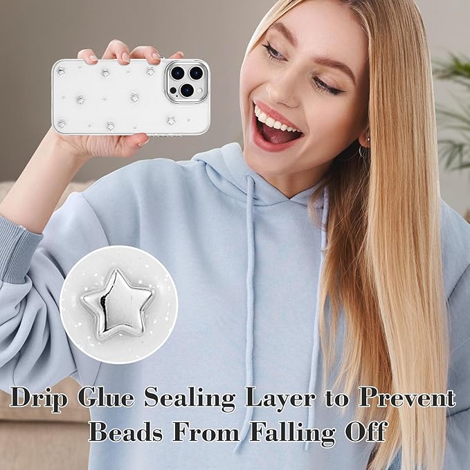 EYZUTAK Case for iPhone 17 Pro Max, Bling Glitter 3D Stars Phone Case Cute Sparkly Crystal Clear Star Aesthetic Design Cover Slim Soft Durable TPU Transparent Protective Cover for Women Girls - Star