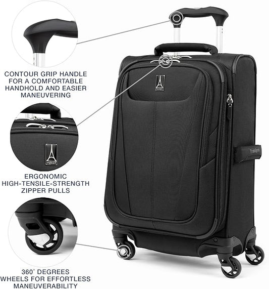 Travelpro Maxlite 5 Softside Expandable Luggage with 4 Spinner Wheels, Lightweight Suitcase, Men and Women, Black, Compact Carry-on 20-Inch