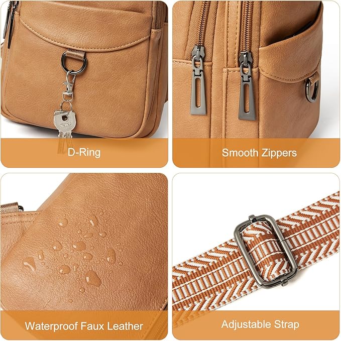 7L Sling Bag for Women Men Crossbody Belt Bag Small Travel Sling Backpack Anti Theft Chest Daypack Purse Faux Leather