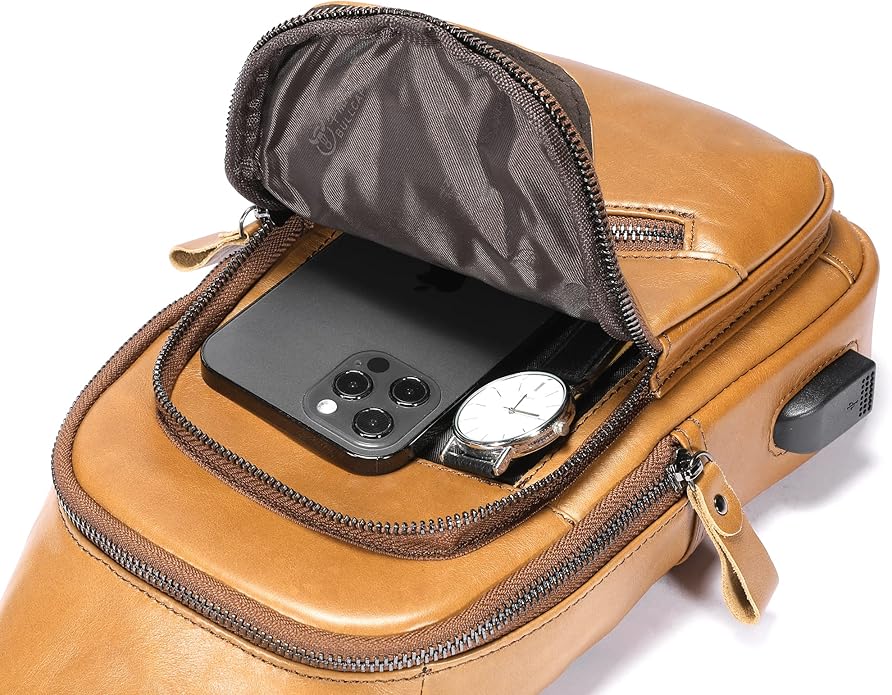 LUKZIJAES Genuine Leather Sling Bag for Men