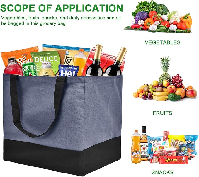 Canvas Reusable Grocery Bags Heavy Duty, 8.3 gal Foldable Large Canvas Tote Bag with Handles, Holds 60 lbs Canvas Shopping Bags, 1 Pack