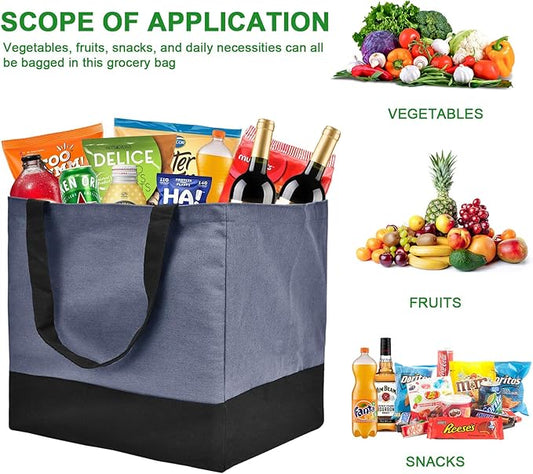 Canvas Reusable Grocery Bags Heavy Duty, 8.3 gal Foldable Large Canvas Tote Bag with Handles, Holds 60 lbs Canvas Shopping Bags, 1 Pack