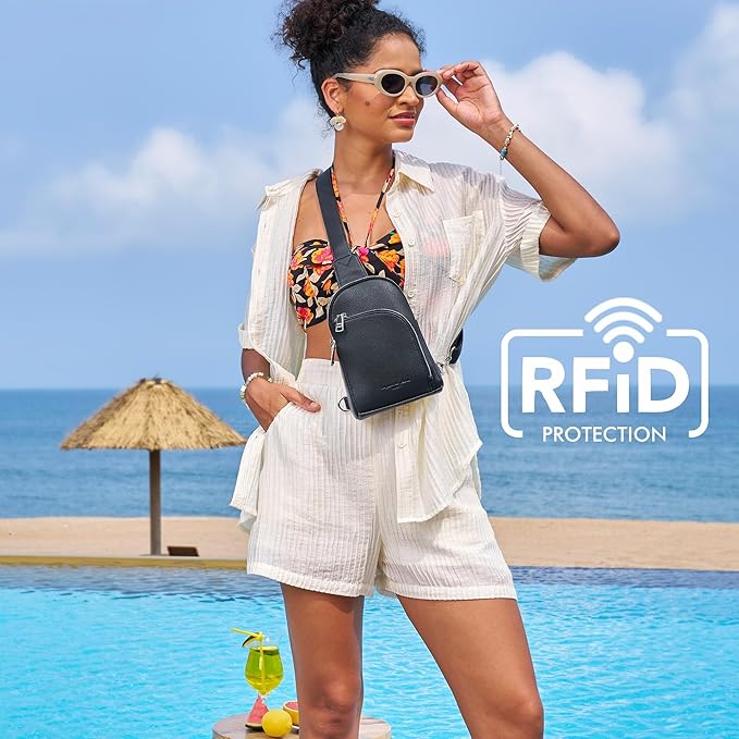 INICAT RFID Blocking Sling Bag Leather Crossbody Bags for Women Fanny Pack Cross Body for Woman Chest Bag for Travel 1.9L