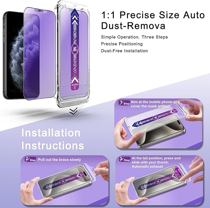 2 Pack Anti Blue Light Matte Screen Protector for iPhone 11 Pro Max and iPhon XS MAX 6.5-Inch Auto Dust Removal, No Bubbles, Tempered Glass Film, Easy Installation