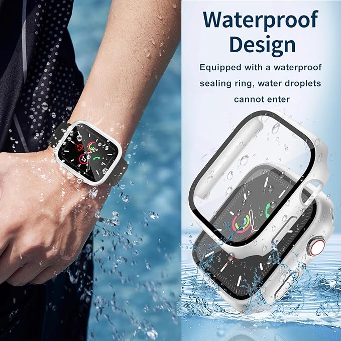 Waterproof Case for Apple Watch Series SE2 SE 6 5 4 40mm, Built-in Screen Protector with Tempered Glass [Touch Sensitive] Cover for iWatch S6/S5/S4/SE 40mm, Silver