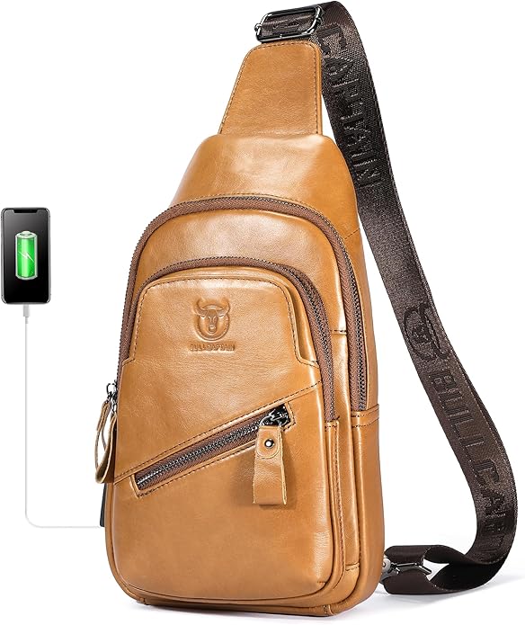 LUKZIJAES Genuine Leather Sling Bag for Men