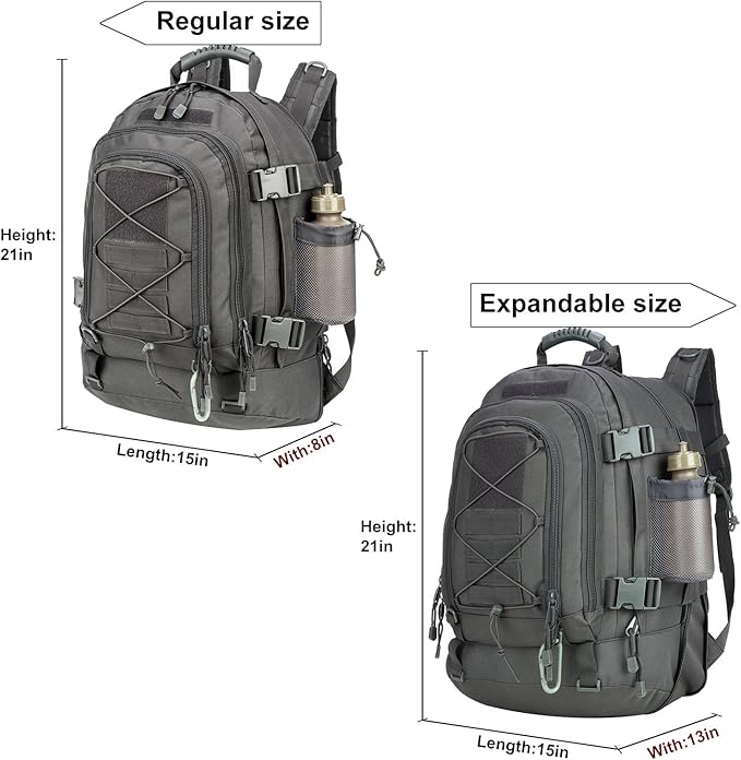 Large Tactical Backpack for Men Military Backpack with DIY System for Travel, Work,Camping,Hunting,Hiking,Sports (GRAY)