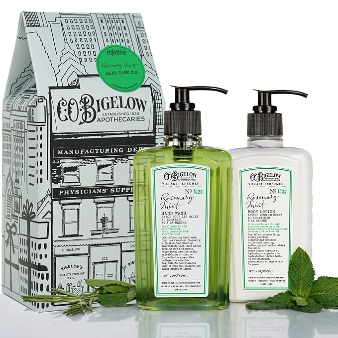C.O. Bigelow Rosemary Mint Apothecary Duo Hand Care Gift Set, Hand Wash & Body Lotion, Liquid Soap & Moisturizing Lotion, Set of 2, 10 Fl Oz