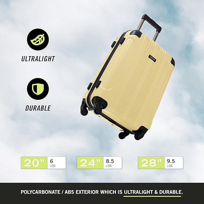 Kenneth Cole REACTION Out of Bounds Lightweight Hardshell 4-Wheel Spinner Luggage, Pale Banana, 20-Inch Carry On