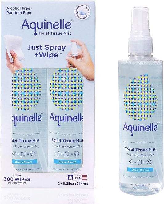 Toilet Tissue Mist, Eco-Friendly & Non-Clogging Alternative to Flushable Wipes Simply Spray On Any Folded Toilet Paper 2PK OCEAN BREEZE 8.25OZ