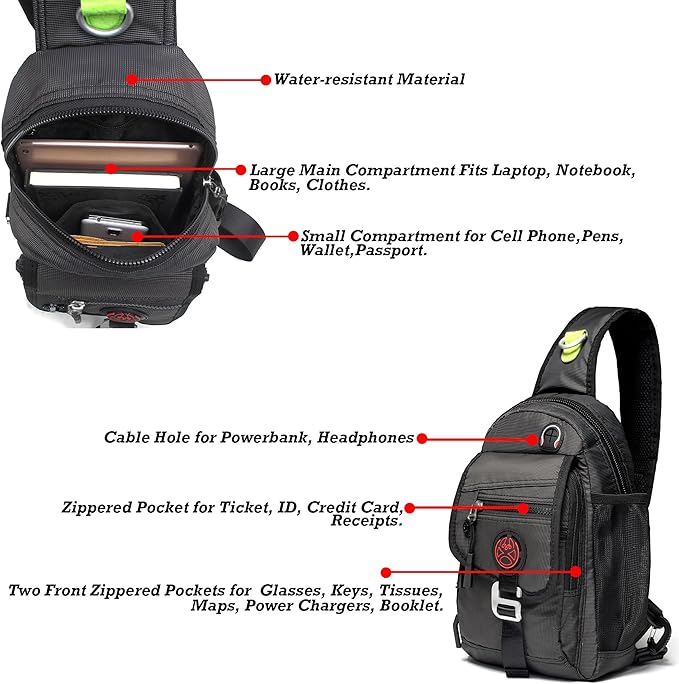 NICGID Sling Bag Chest Shoulder Backpack Crossbody Bags for Tablet Laptop Outdoor Hiking Men Women