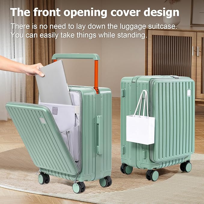 Joyway Hardshell Carry on Luggage with Front Pocket, Lightweight Hardside 20 Inch Suitcase with Spinner Wheels and TSA Lock (Green, Carry on Luggage-20 In)