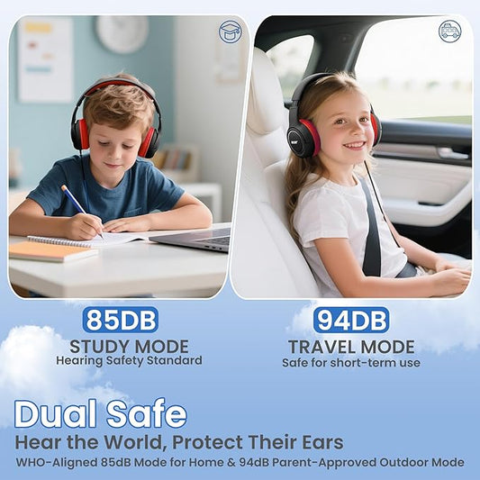 acer Kids Headphones Wired for School - Over-Ear 85/94dB Volume Limiter, 3.5mm Jack Foldable Stereo Sound Headset for Toddlers Girls Boys Travel Learning Entertainment Tablet Kindle iPad PC Black Red